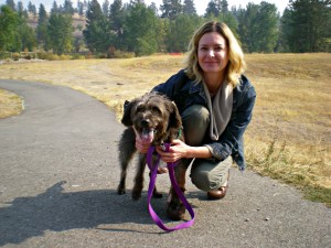 Misty, the terrier-cum-actress, with Lora O’Connor, Director of the Humane Society of Western Montana.