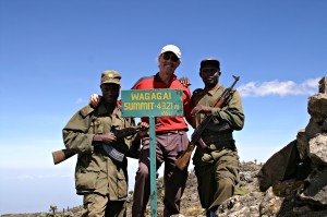 Montana adventure travel guide Skip Horner atop Mt. Wagagai in Uganda.