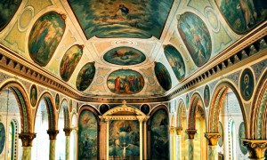 The murals of St. Francis Xavier Church, as seen from the choir loft.