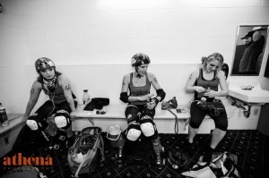 60 Grit, Knuckle Slambitch, Ellie Mental (from left to right) All-Star team pre-bout prep.