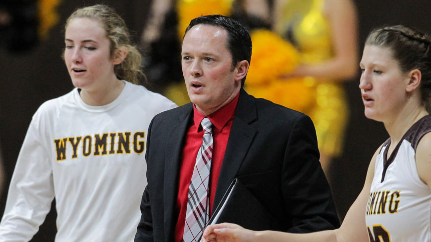 Jan 03, 2014; Laramie, WY, USA; Wyoming Cowgirls assistant coach Mike Petrino against the San Jose State Spartans at Arena-Auditorium. The Cowgirls beat the Spartans 96-60. Mandatory Credit: Troy Babbitt